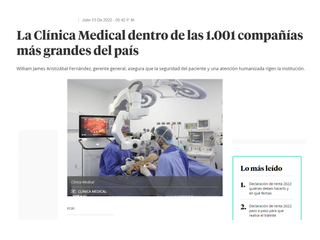¨La Clínica Medical dentro de las 1.001 compañías más grandes del país¨: Portafolio